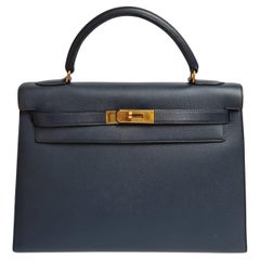 1996 Hermes Navy Epsom Leather Kelly 32 Bag