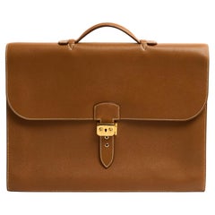 1996 Hermes sac a depeches 41 Gold Leder Aktentasche Handtasche Pristine