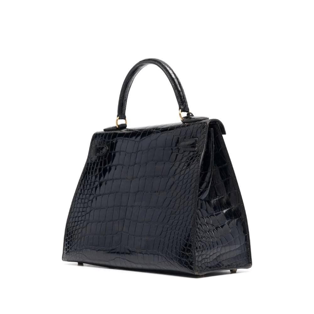 Black 1996 Hermès Vintage glossy black crocodile leather 28 cm Kelly bag