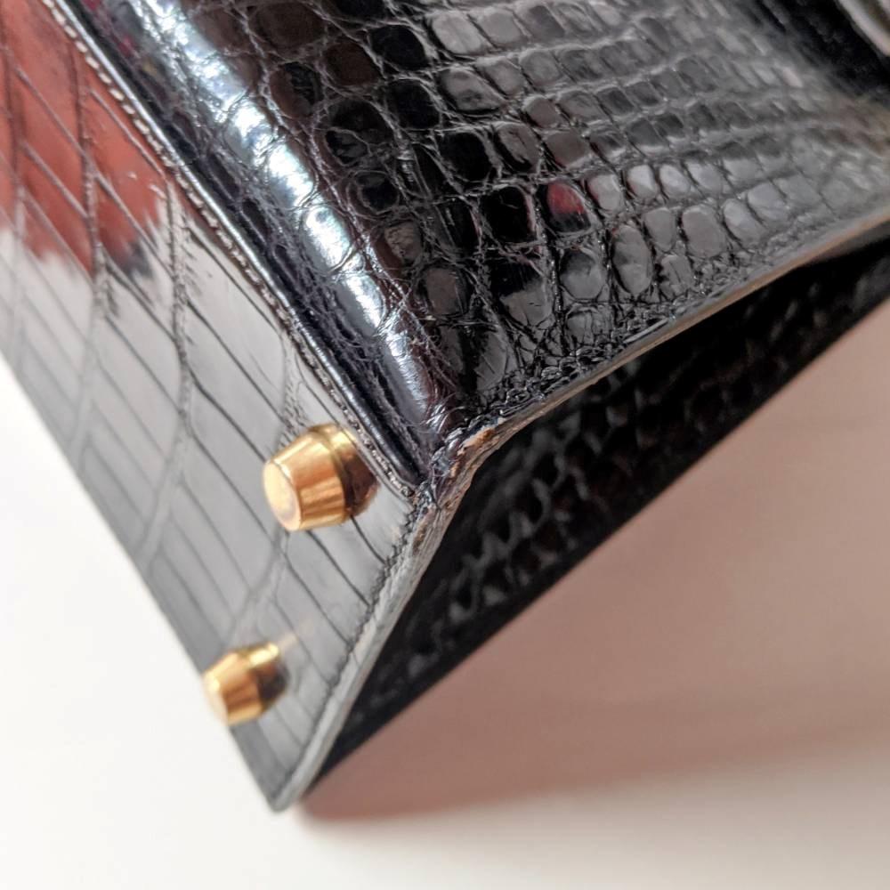 1996 Hermès Vintage glossy black crocodile leather 28 cm Kelly bag 2
