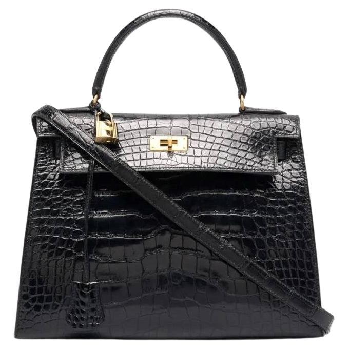 1996 Hermès Vintage glossy black crocodile leather 28 cm Kelly bag