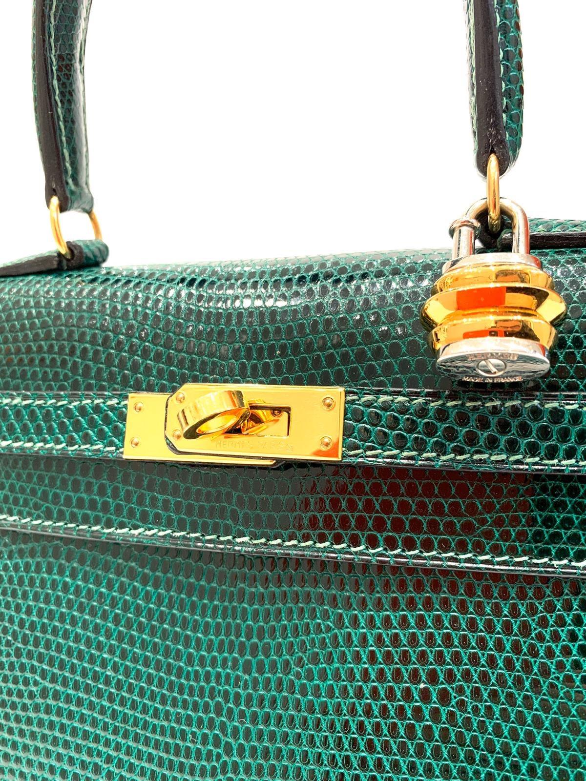 1996 Hermès Vintage Mini Kelly  20cm Green Lizard 3