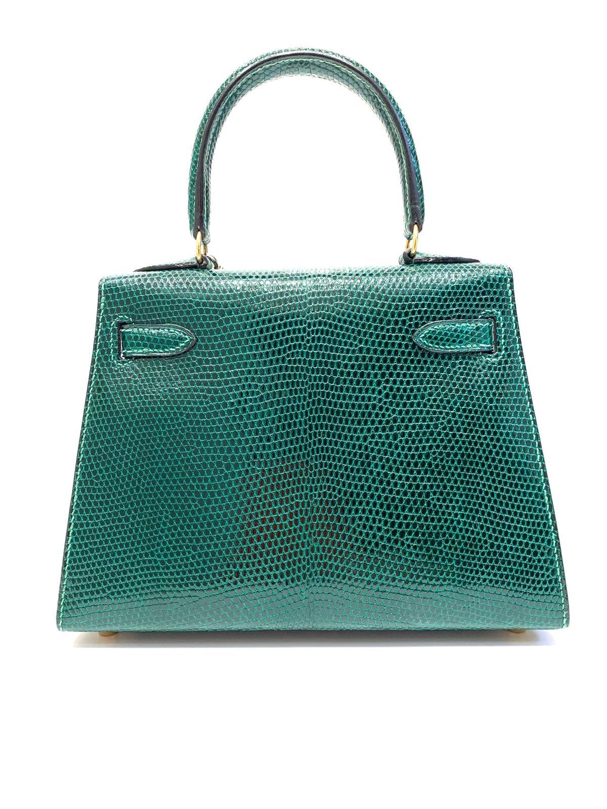 1996 Hermès Vintage Mini Kelly  20cm Green Lizard In Good Condition In Milan, IT