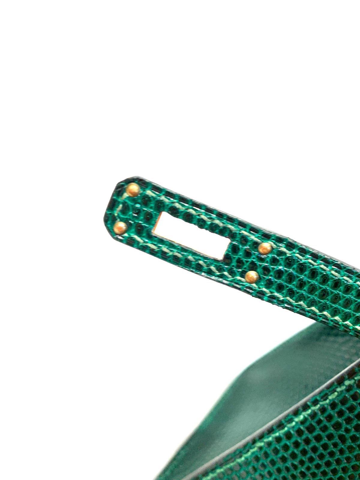 Women's or Men's 1996 Hermès Vintage Mini Kelly  20cm Green Lizard