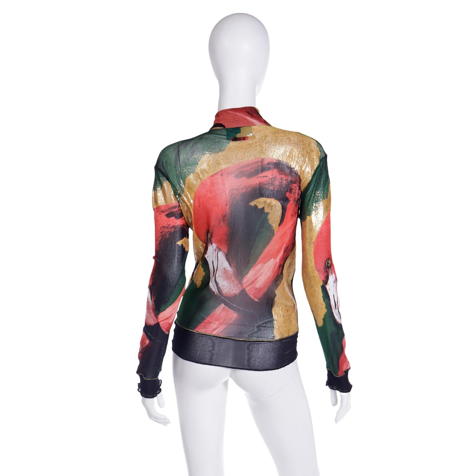 1996 Jean Paul Gaultier Flamingo Mesh Zip Front Collared Top Jacket 1
