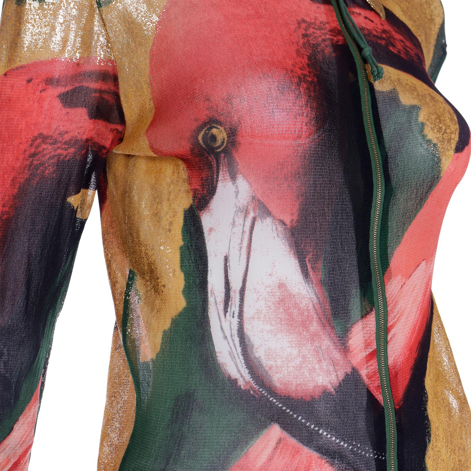 1996 Jean Paul Gaultier Flamingo Mesh Zip Front Collared Top Jacket 3