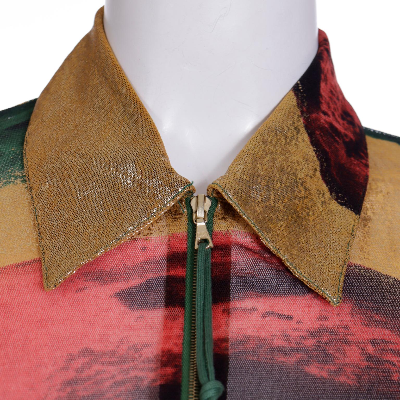 1996 Jean Paul Gaultier Flamingo Mesh Zip Front Collared Top Jacket 4