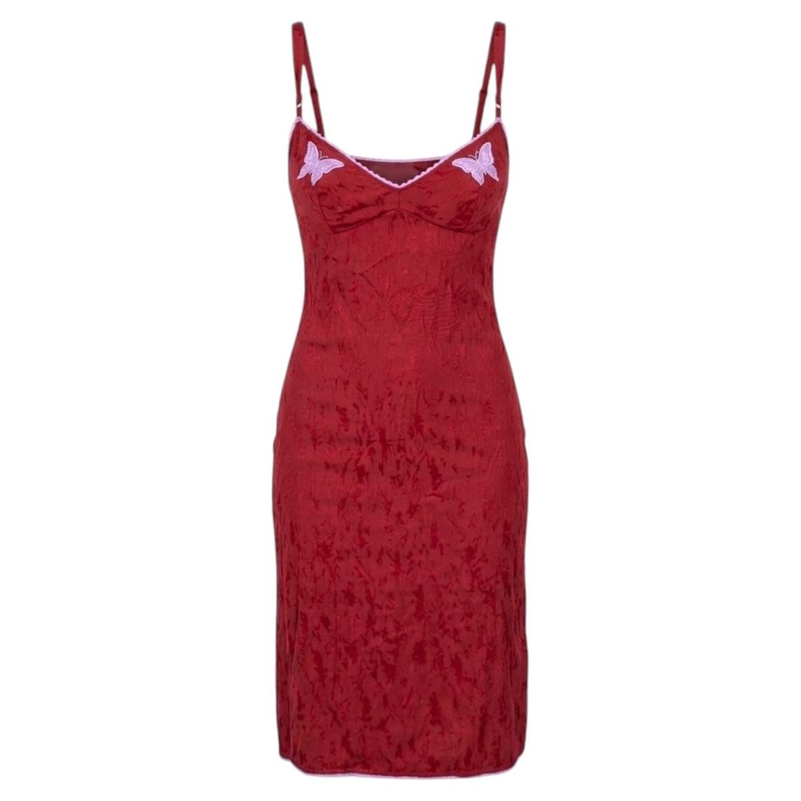 1996 Lolita Lempicka Red Butterfly Lingerie Slip Dress