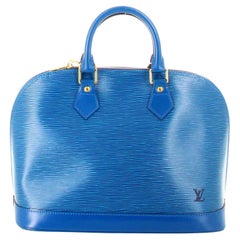 Used 1996 Louis Vuitton Alma Bag Epi Blue Leather 