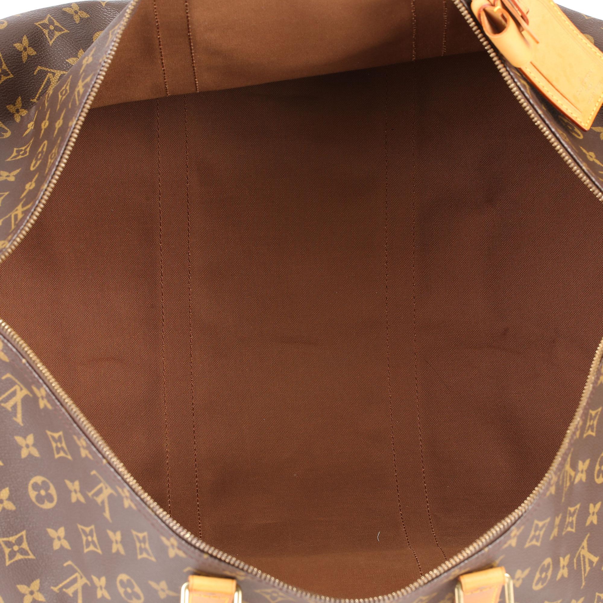 1996 Louis Vuitton Brown Monogram Coated Canvas & Vachetta Vintage Keepall 55 3