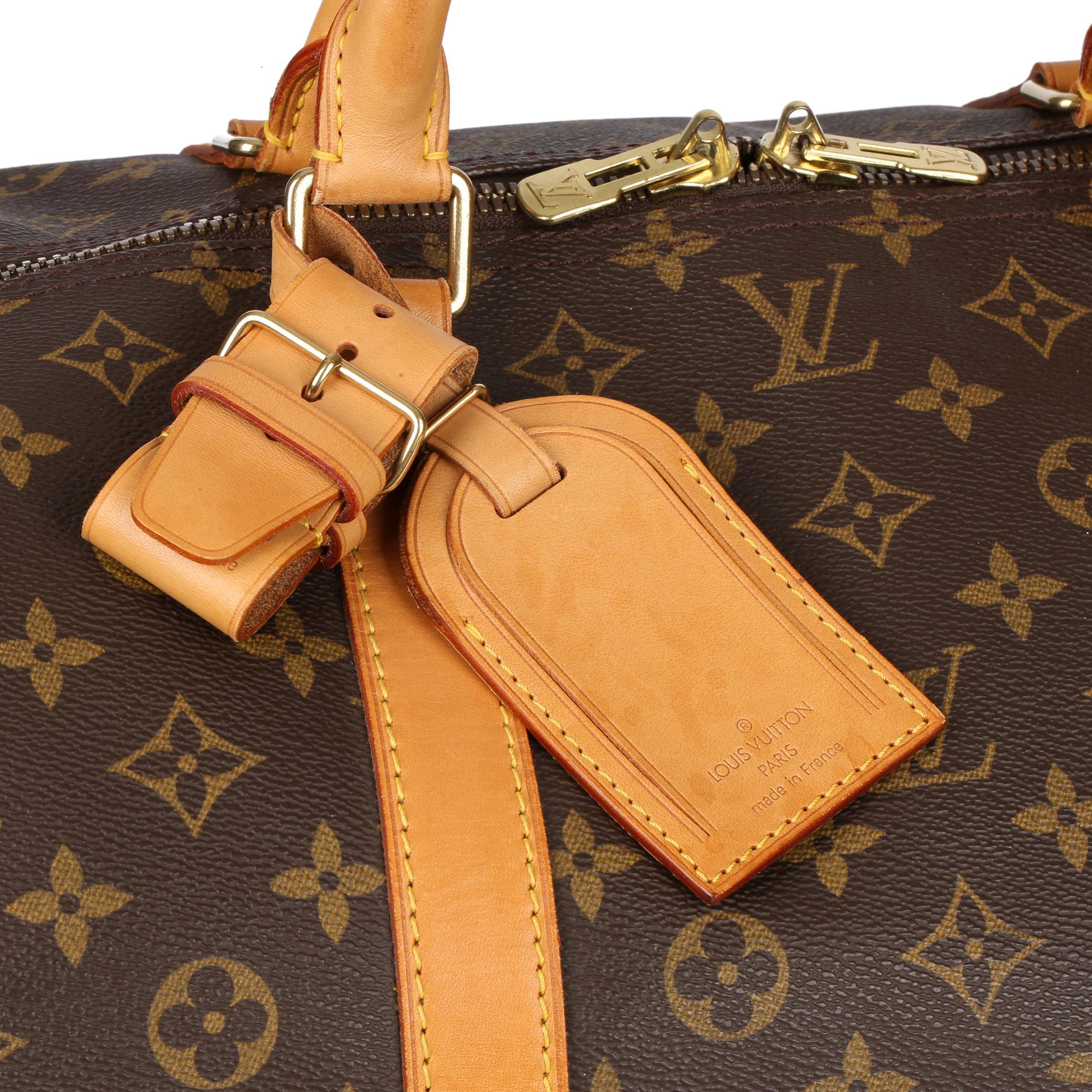 1996 Louis Vuitton Brown Monogram Coated Canvas & Vachetta Vintage Keepall 55 In Excellent Condition In Bishop's Stortford, Hertfordshire