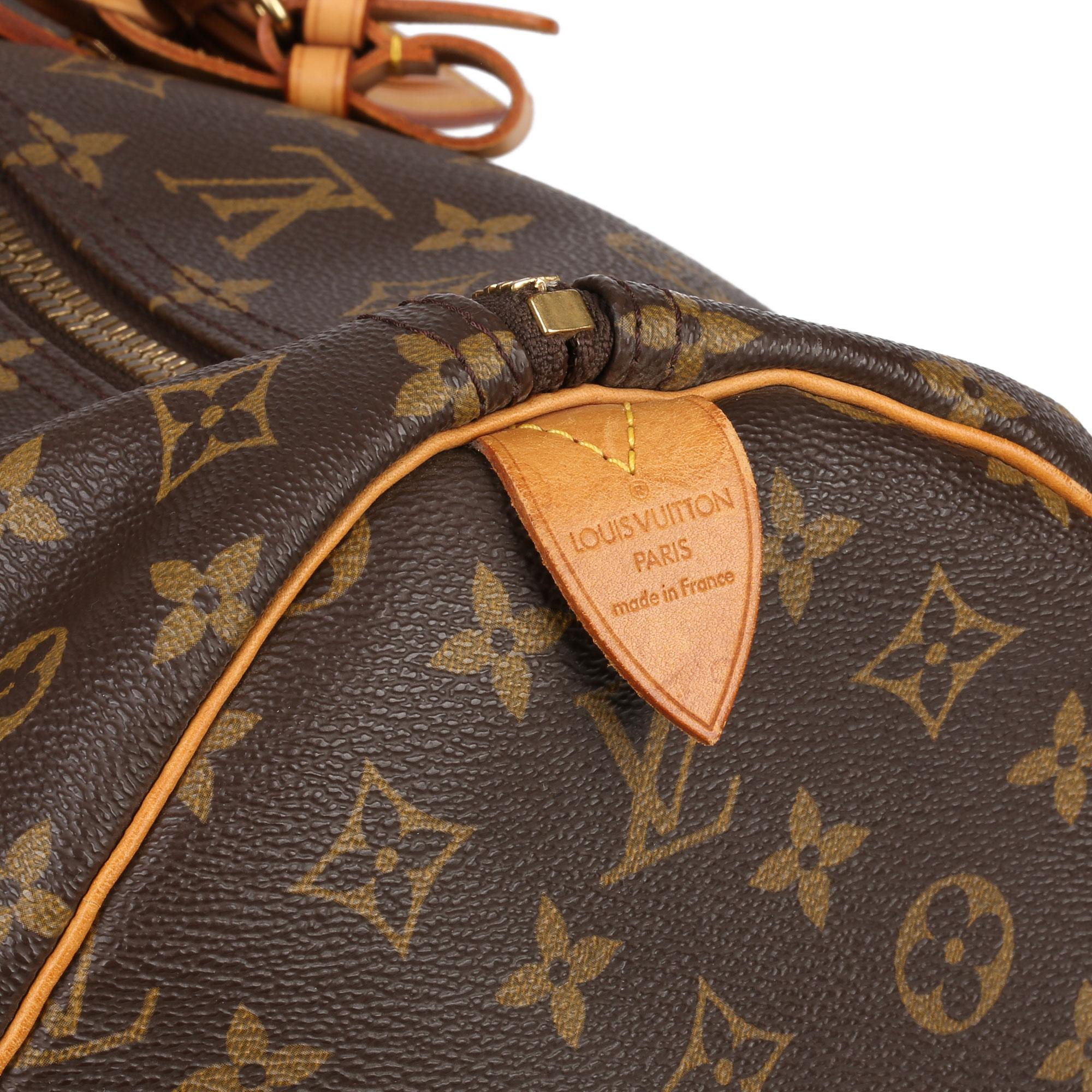 1996 Louis Vuitton Brown Monogram Coated Canvas & Vachetta Vintage Keepall 55 1