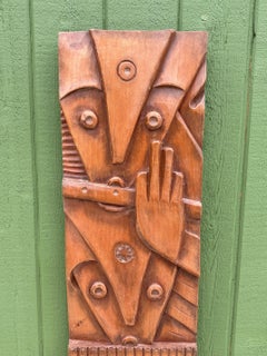 1996 Luis Potosi Abstract Carved Wood Panel Sculpture Plaque Ecuador Artist BIG!