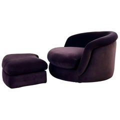 1996 Milo Baughman for Thayer Coggin Swivel Giant Tub Chair with Ottoman