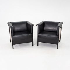 1996 Paire de fauteuils club de Metropolitan Furniture en cuir et cerisier