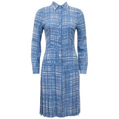 1996 Prada Primavera RTW Camisa azul a cuadros Graffiti