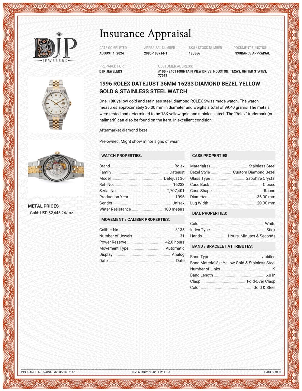 1996 Rolex Datejust 36MM 16233 Diamond Bezel Yellow Gold & Stainless Steel Watch 6