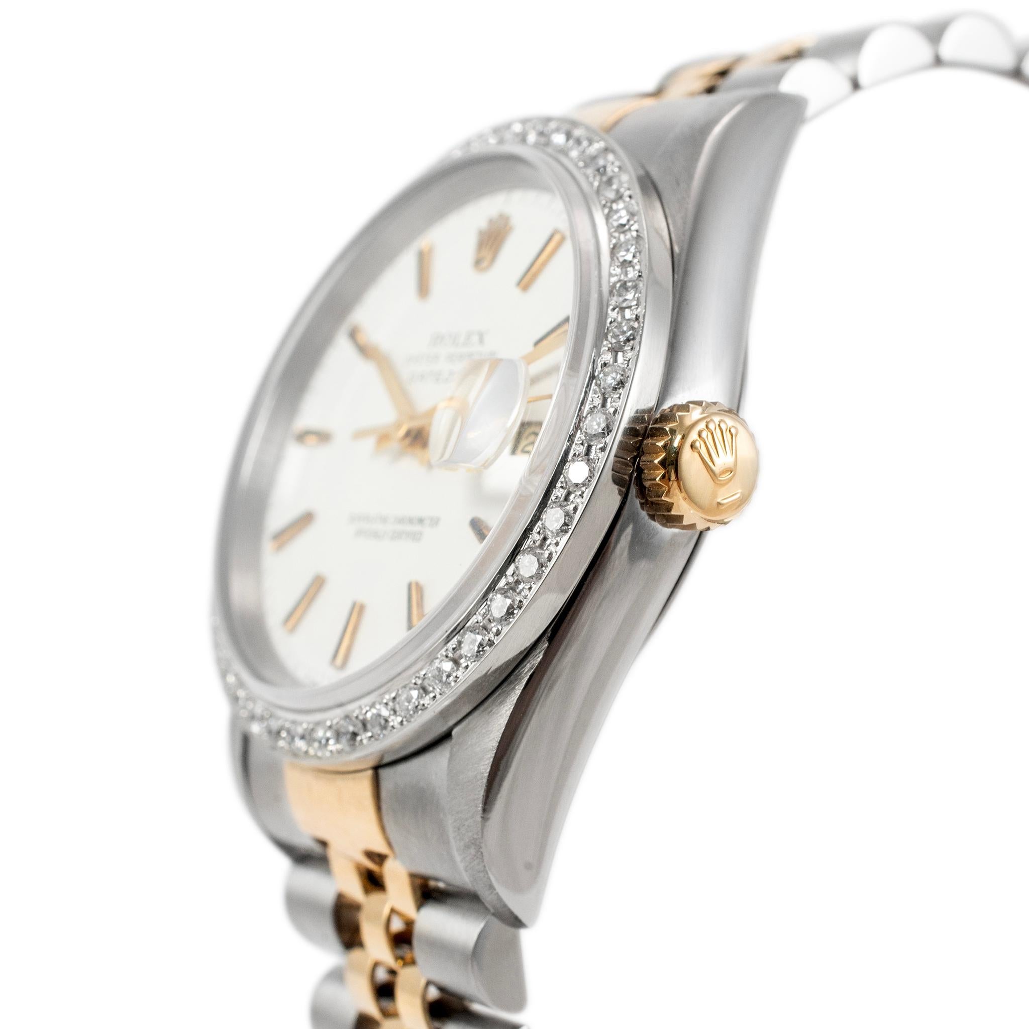 Round Cut 1996 Rolex Datejust 36MM 16233 Diamond Bezel Yellow Gold & Stainless Steel Watch