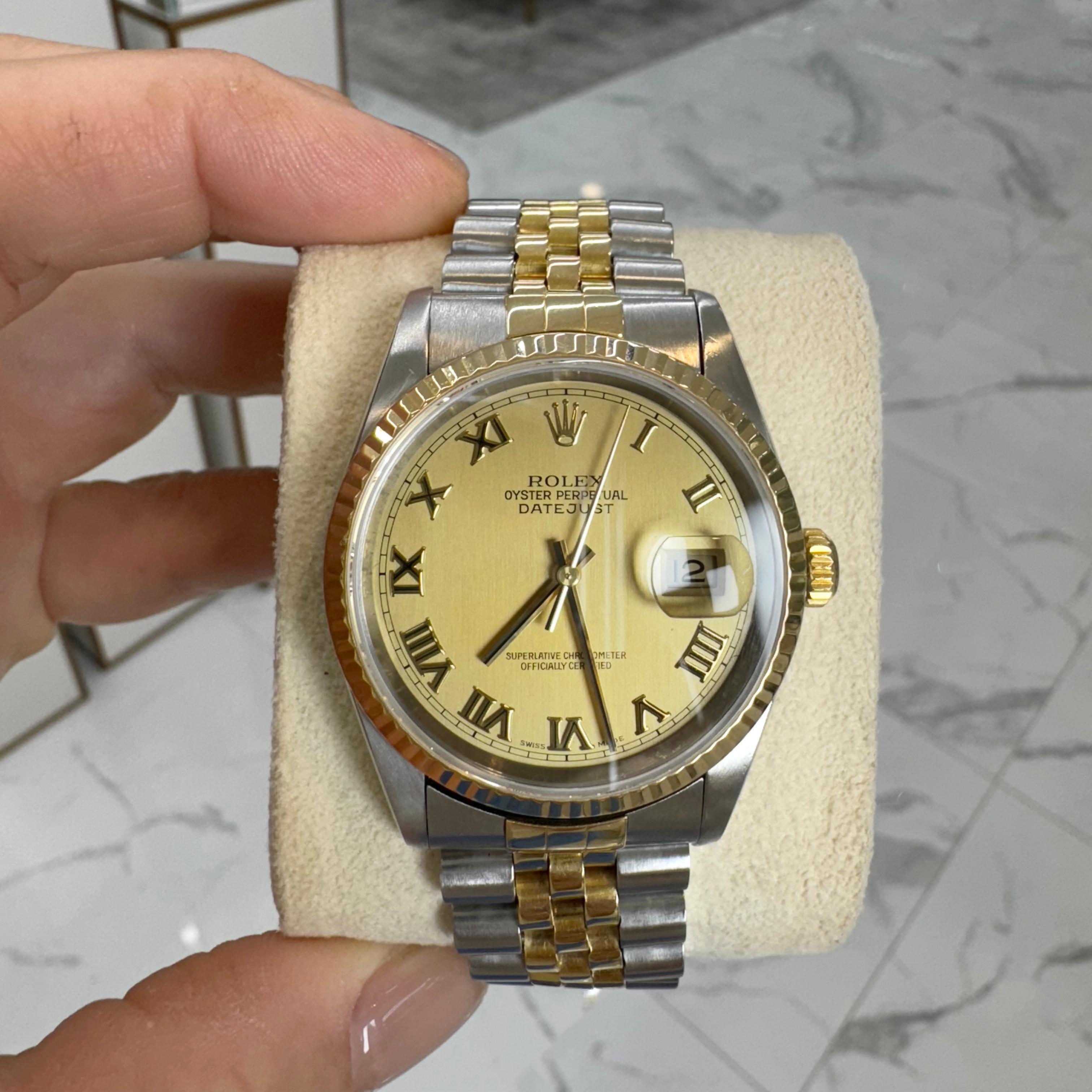 1996 Rolex Datejust 36MM 16233 Roman Dial Jubilee Yellow Gold Steel Watch 4