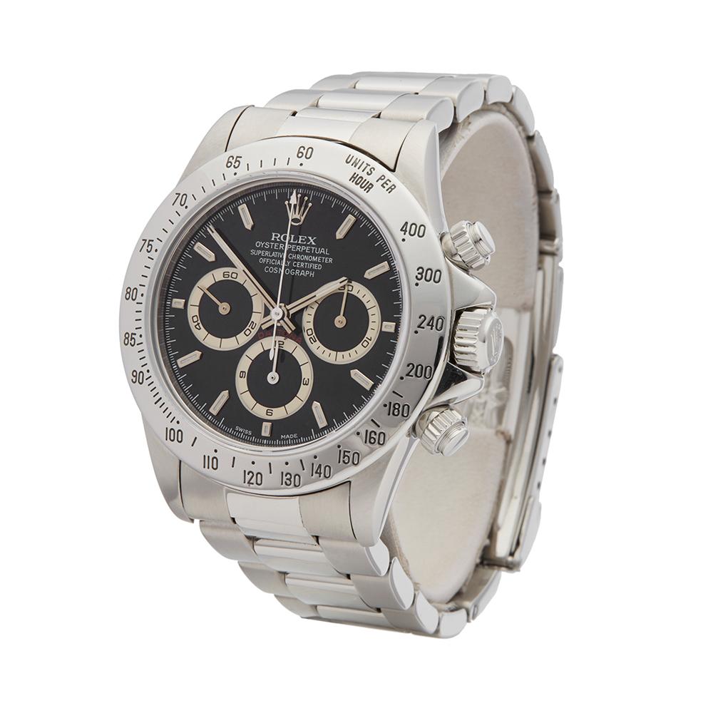 Contemporary 1996 Rolex Daytona Zenith Stainless Steel 16520 Wristwatch
 *
 *Complete with: Box Only dated 1996
 *Case Size: 40mm
 *Strap: Stainless Steel Oyster
 *Age: 1996
 *Strap length: Adjustable up to 18cm. Please note we can order spare links