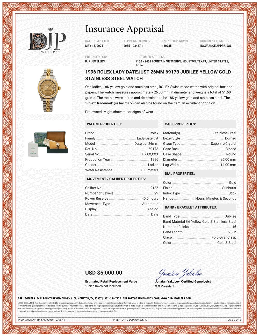 1996 Rolex Lady Datejust 26MM 69173 Jubiläum Gelbgold Edelstahl-Uhr 4