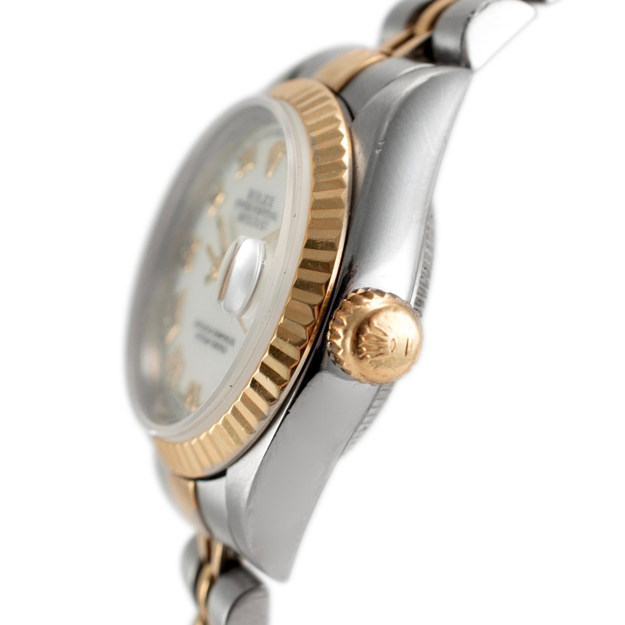 1996 Rolex Lady Datejust 26MM 69173 Weiße römische 18K Gelbgold & Stahluhr im Zustand „Hervorragend“ in Houston, TX
