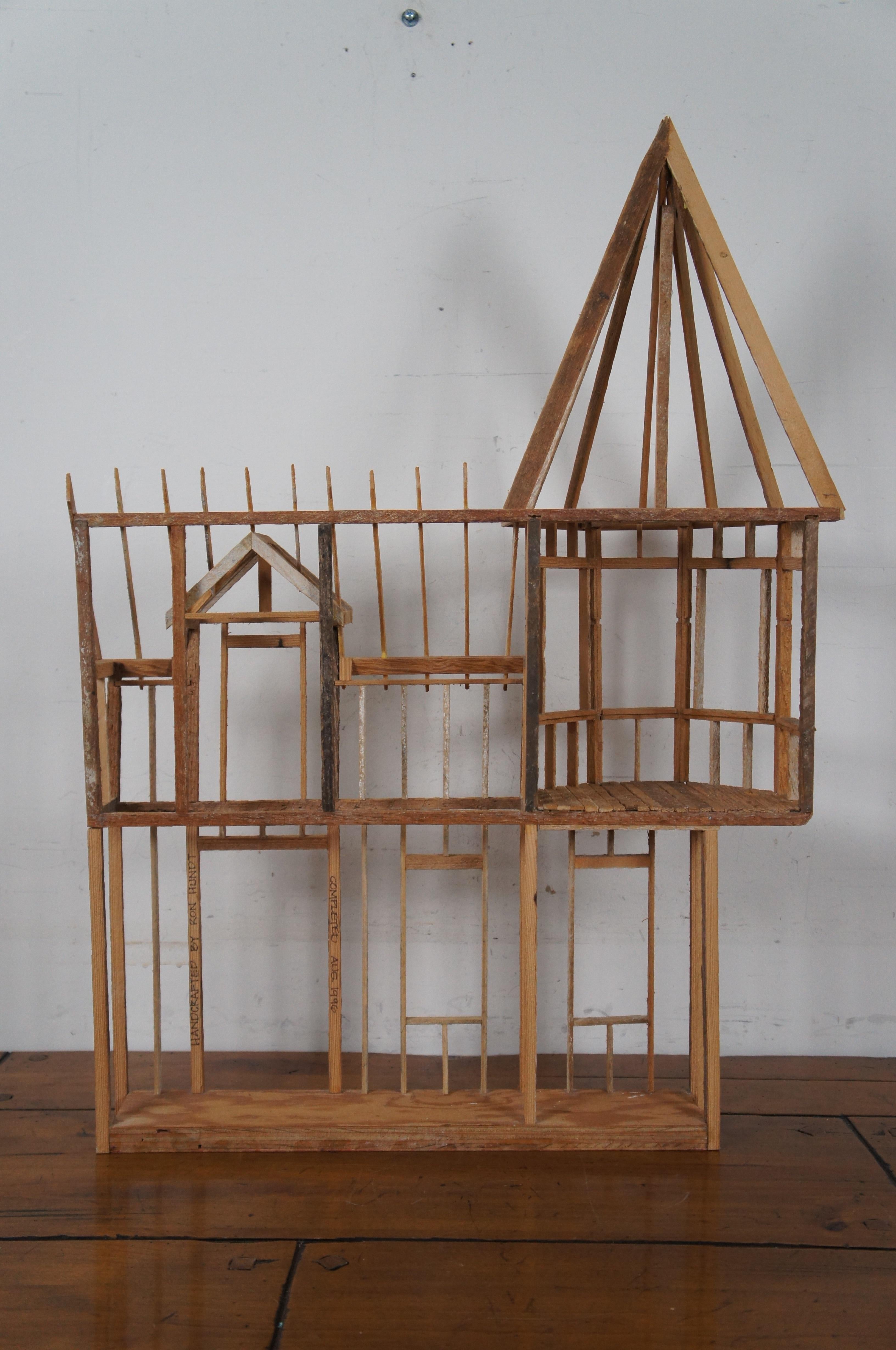 Late 20th Century 1996, Ron Hundt Architectural Wooden Model House Wall Hanging Shelf Display
