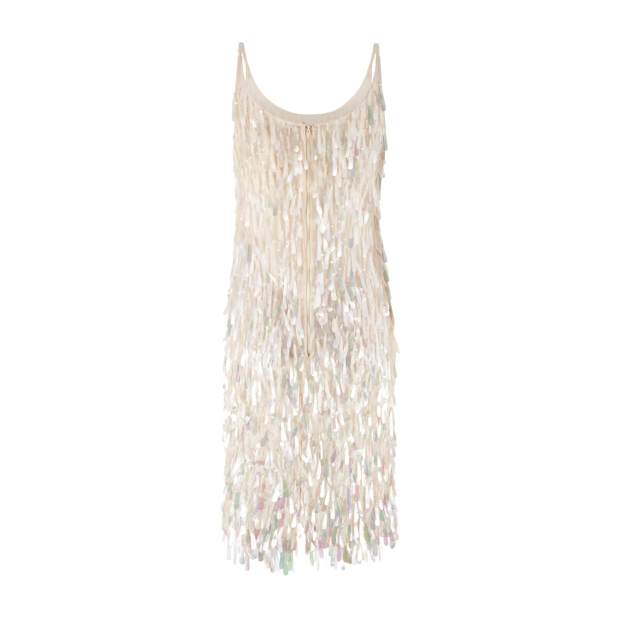 Beige 1996 Runway Katharine Hamnett Iridescent Paillette Beaded Dress