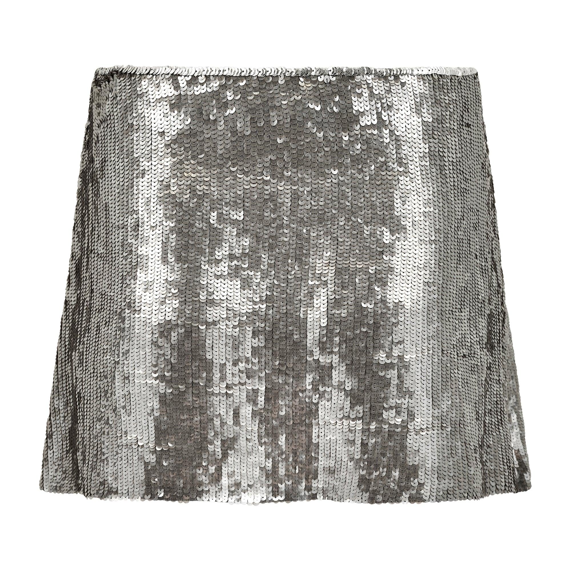 Katharine Hamnett, mini-jupe et haut à sequins argentés, défilé 1996 Excellent état - En vente à London, GB