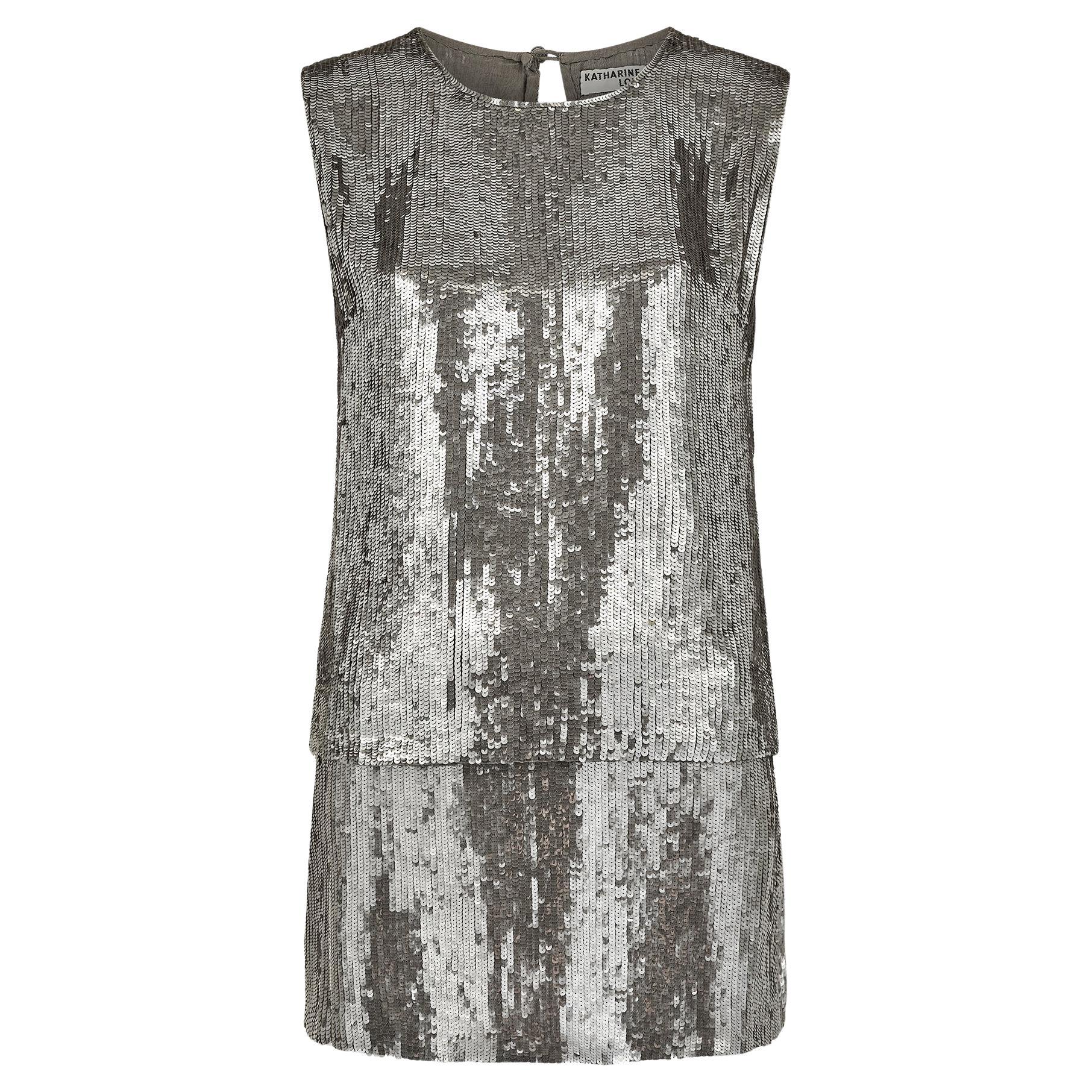 1996 Runway Katharine Hamnett Silver Sequin Mini Skirt and Top