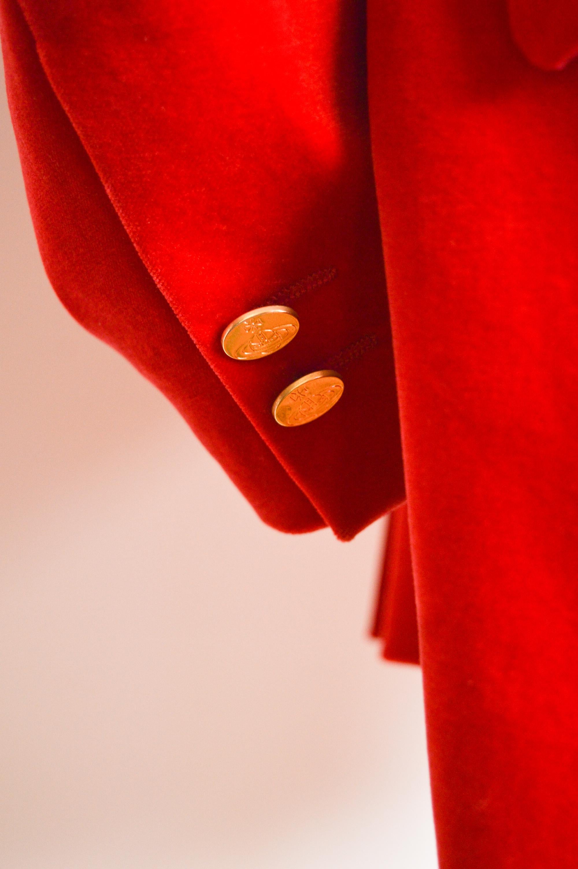 1996 Runway Vivienne Westwood MAN Red Velvet Double breasted Blazer Suit Jacket 6