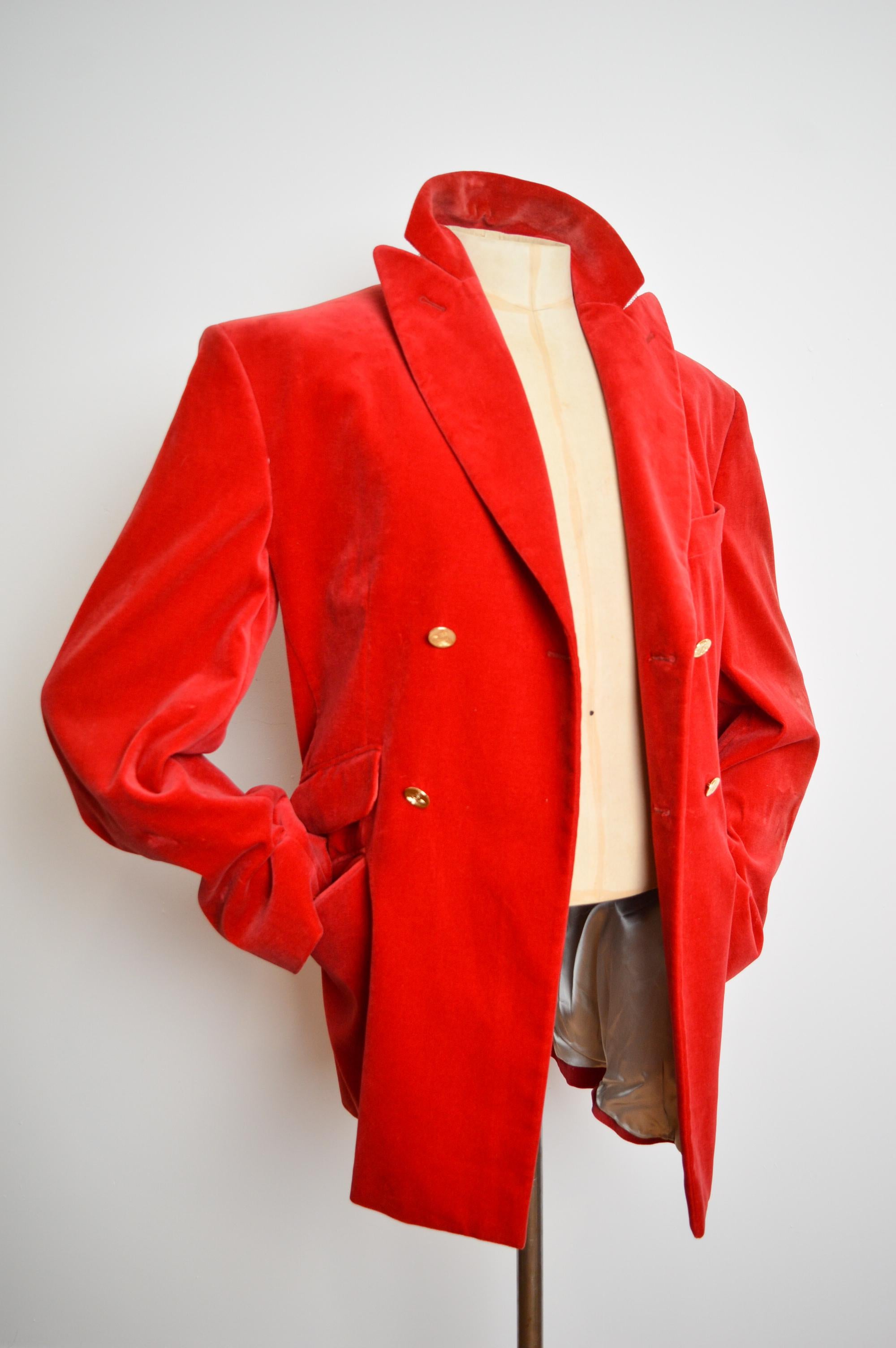 1996 Runway Vivienne Westwood MAN Red Velvet Double breasted Blazer Suit Jacket 9