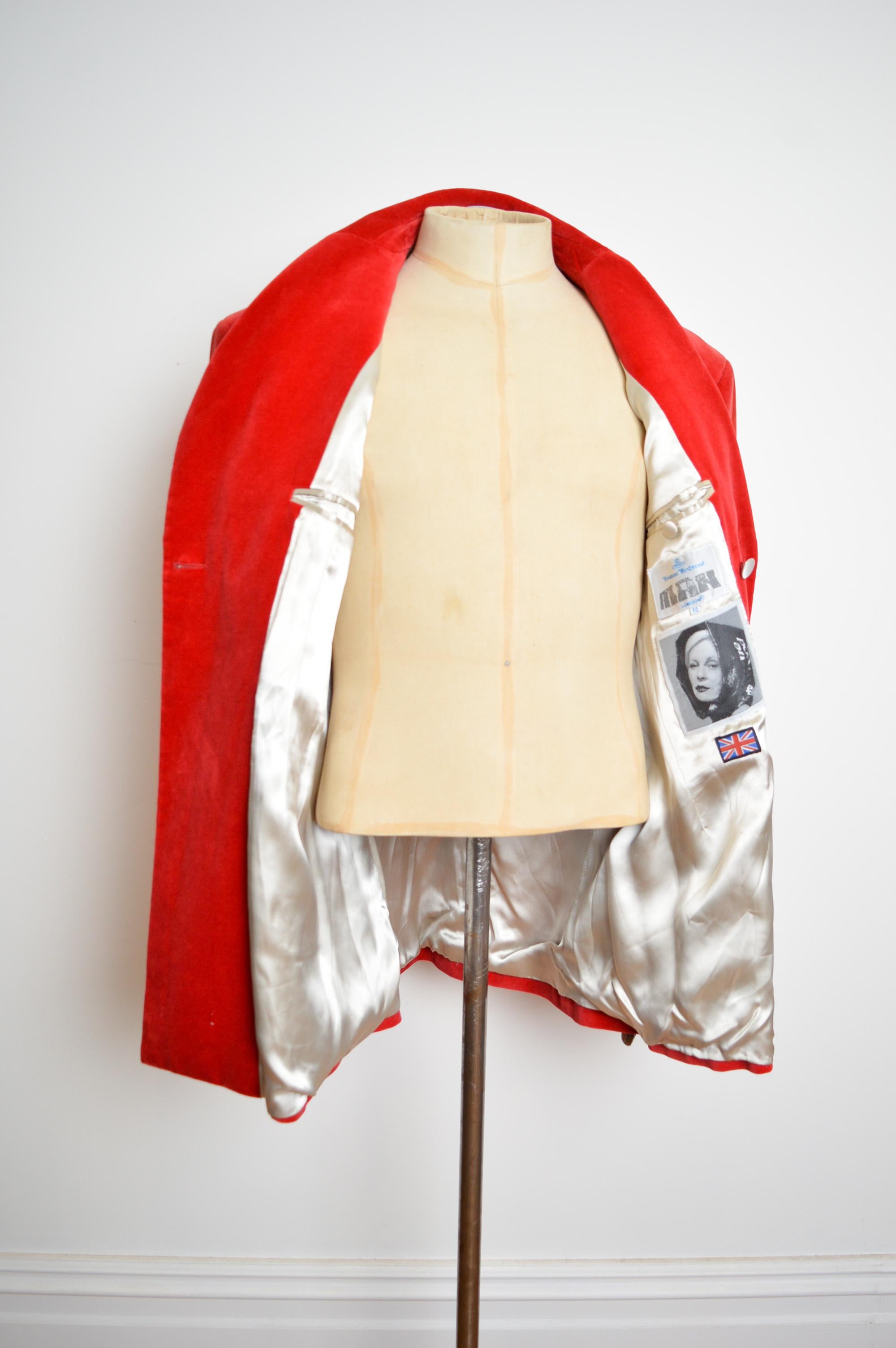1996 Runway Vivienne Westwood MAN Red Velvet Double breasted Blazer Suit Jacket 12
