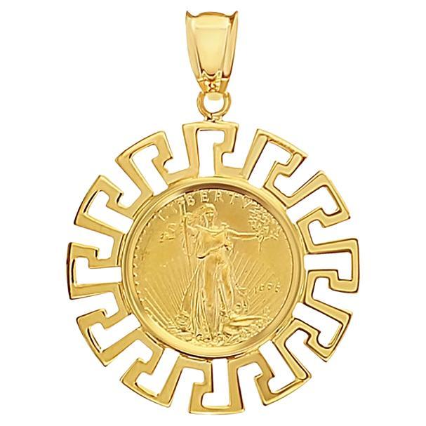 1996 Standing Lady Liberty 1/10 OZ Fine Gold Coin w/ Greek Key Bezel For Sale