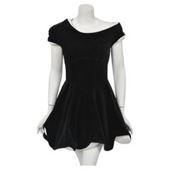 1996 Thierry Mugler Black Velvet & White Silk Sculpted Futuristic Mini Dress