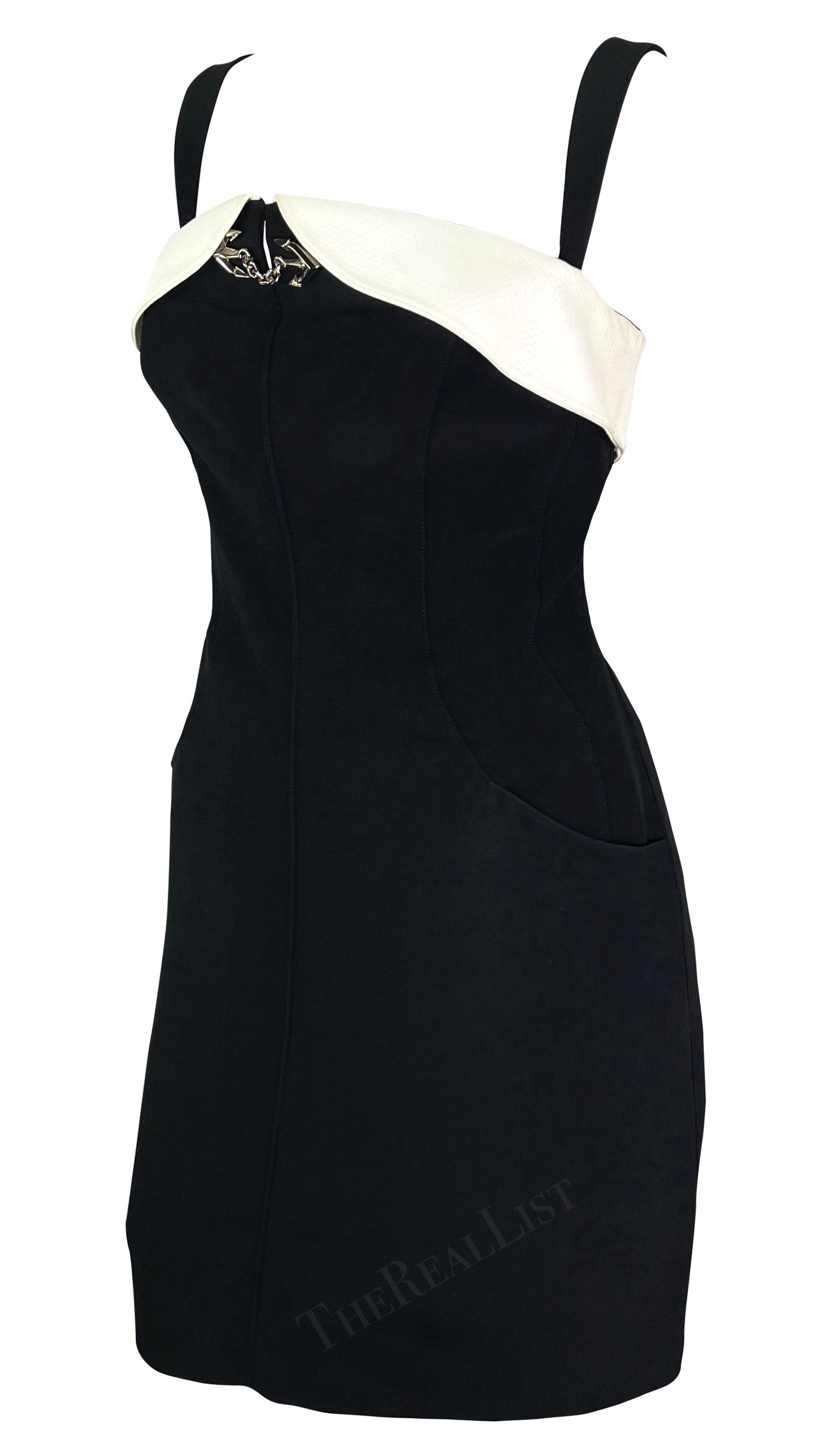 1996 Thierry Mugler Black White Anchor Accent Mini Dress In Excellent Condition In West Hollywood, CA