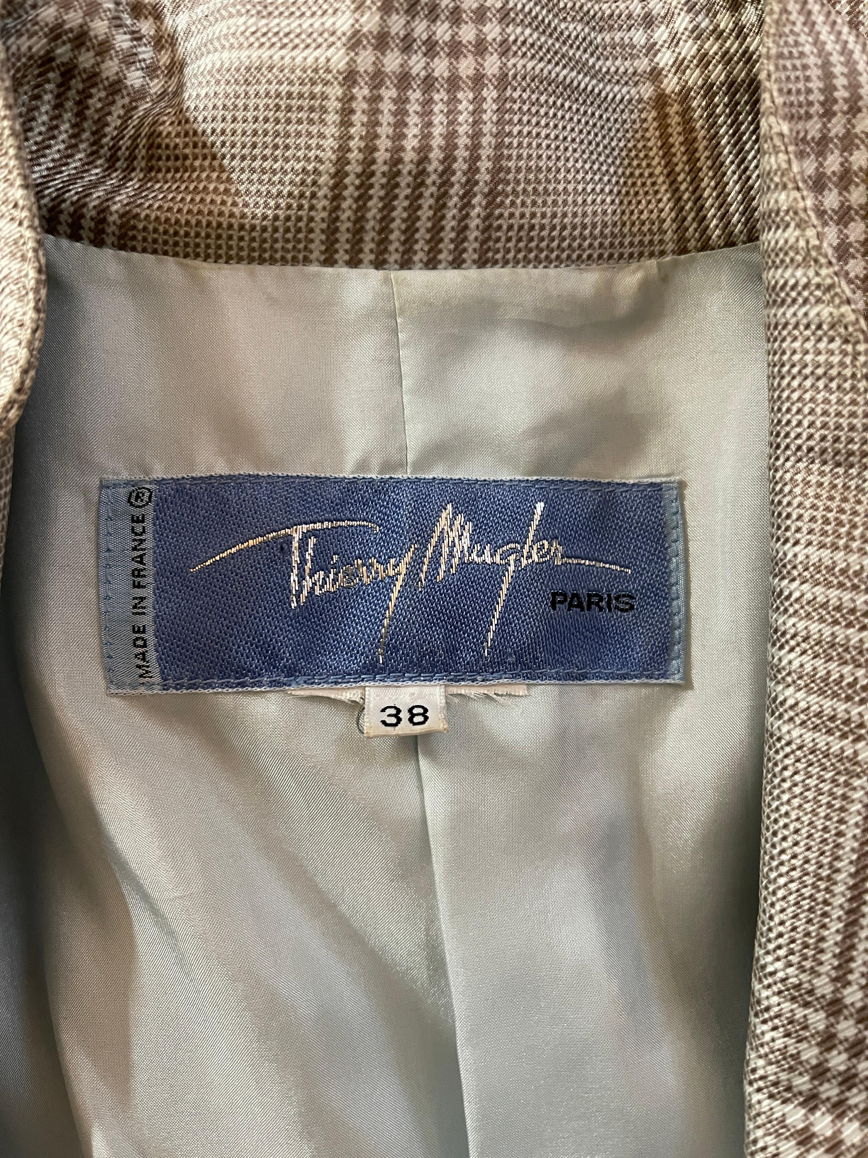 1996 Thierry Mugler Runway Costume 3 pièces à carreaux Prince of Wales marron en vente 2
