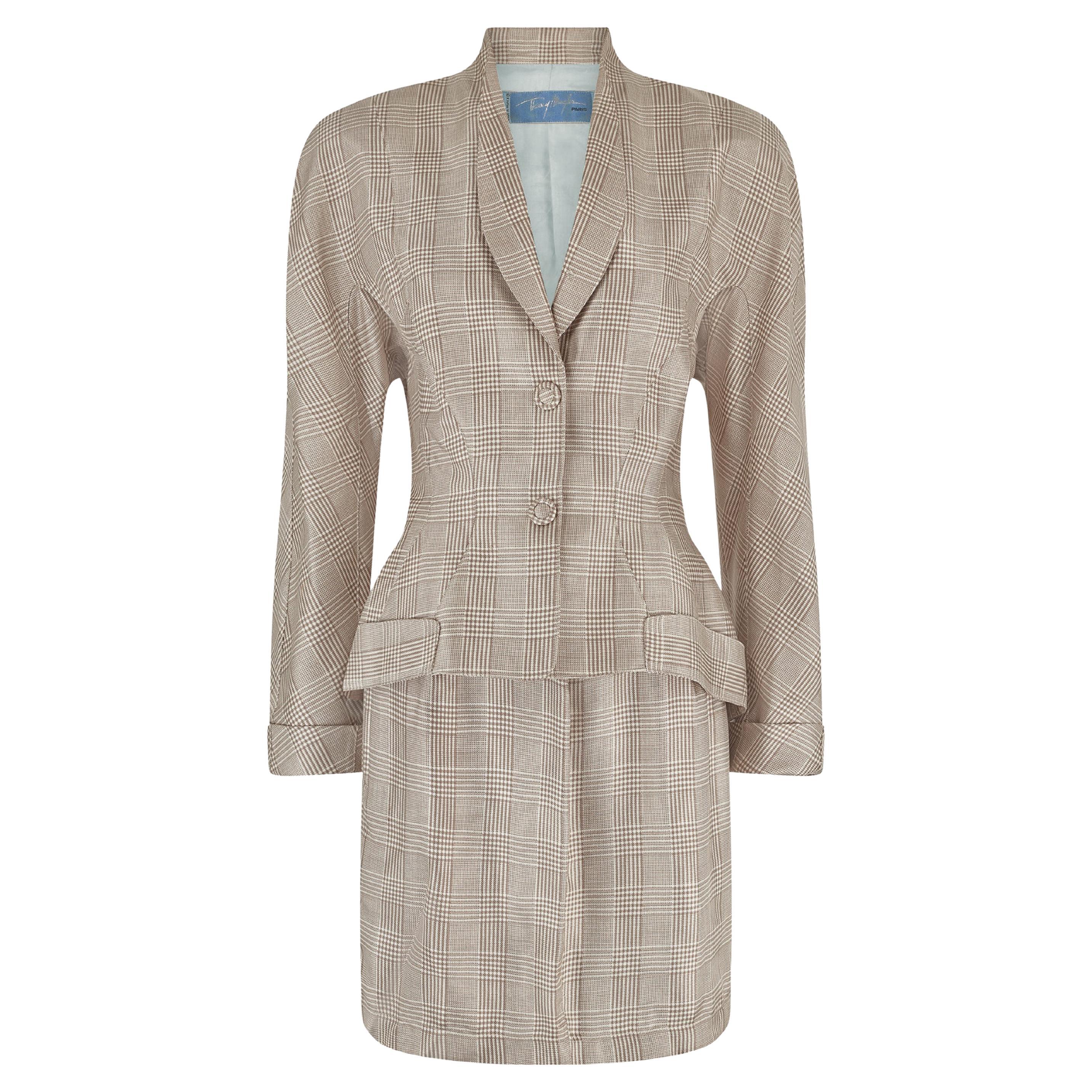 1996 Thierry Mugler: abito a 3 pezzi a quadri marroni Principe di Galles