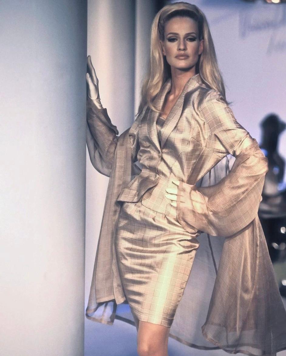 1996 Thierry Mugler Runway Documented Brown Prince of Wales Check Skirt Suit For Sale 4