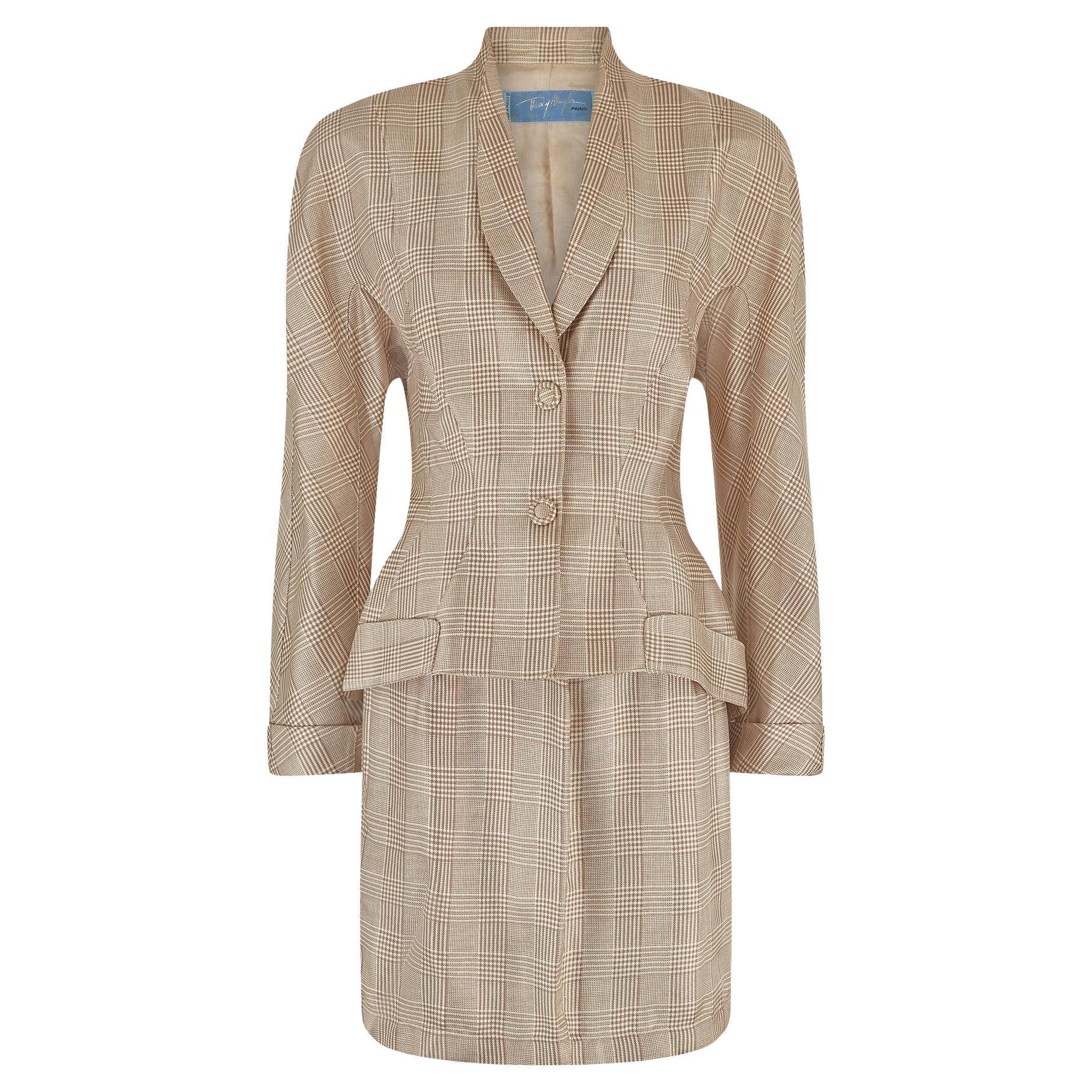 1996 Thierry Mugler Runway Documented Brown Prince of Wales Check Skirt Suit For Sale