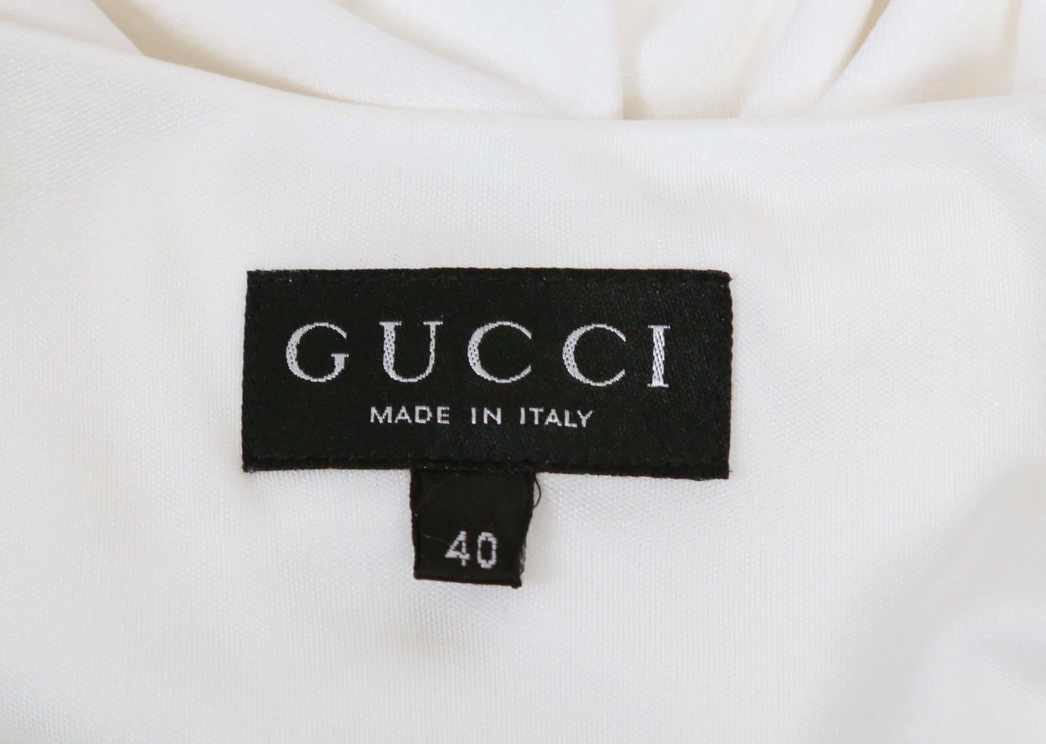 1996 Tom Ford for Gucci white jersey gown with cut out hip & gold belt buckle 9