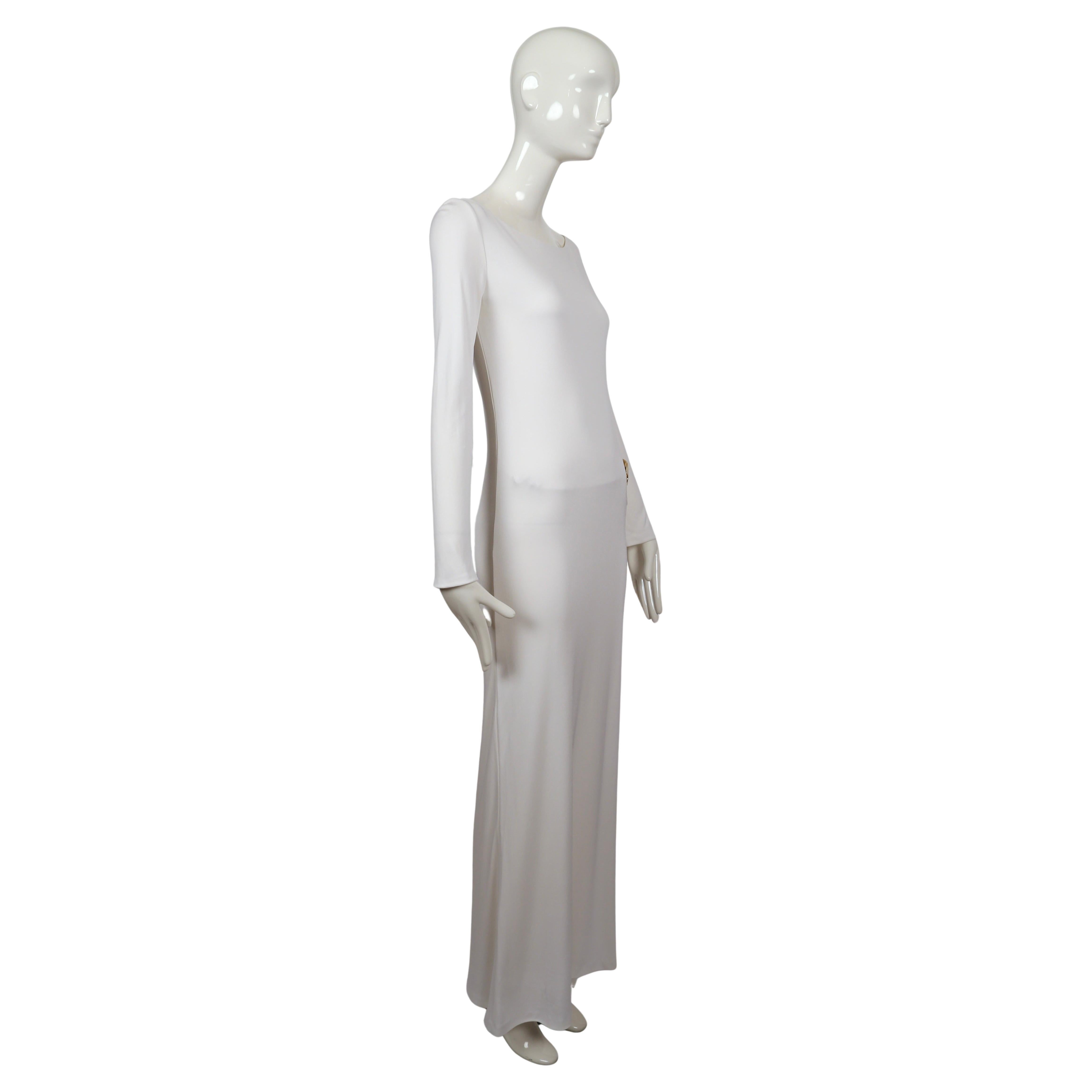 1996 Tom Ford for Gucci white jersey gown with cut out hip & gold belt buckle In Good Condition In San Fransisco, CA