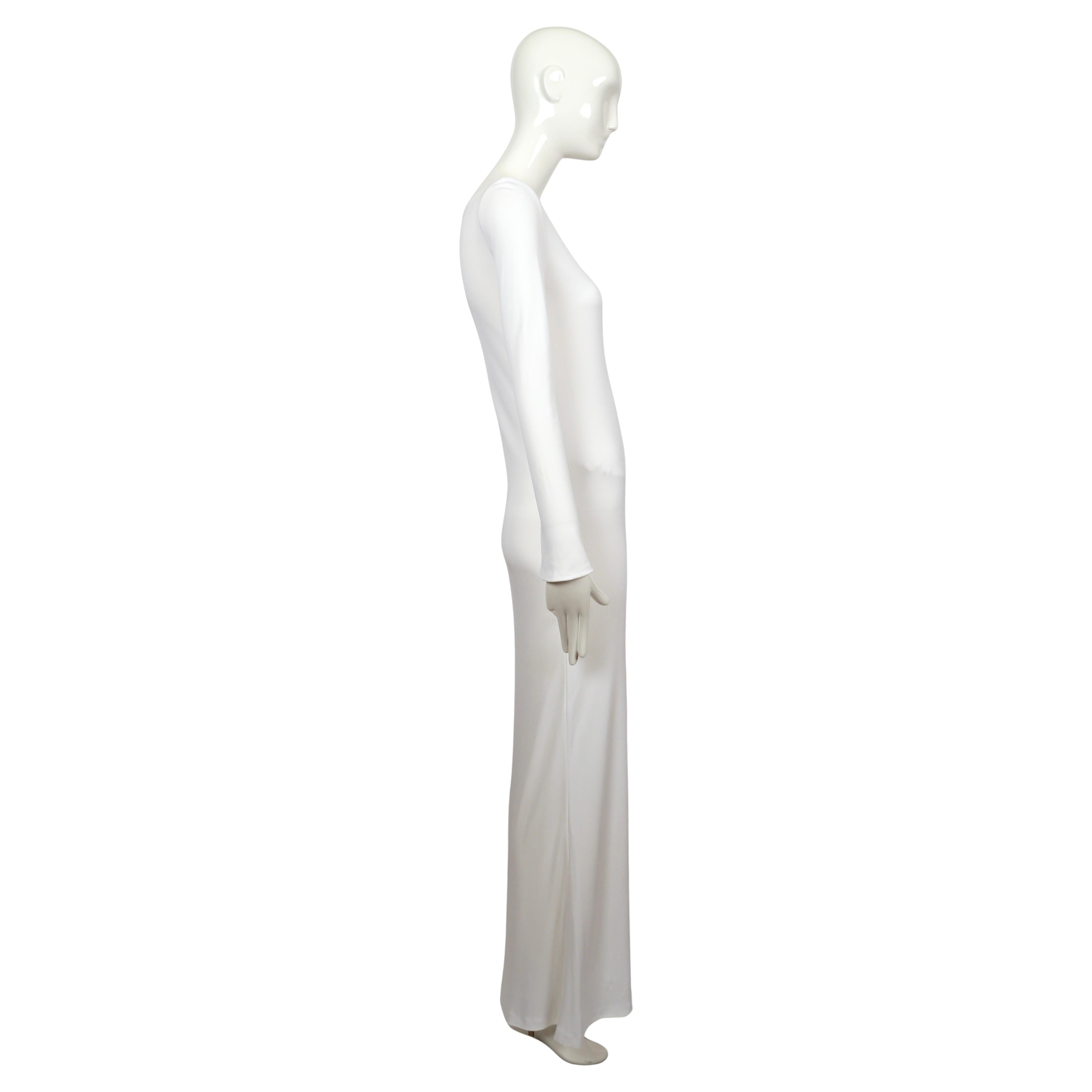 Women's or Men's 1996 Tom Ford for Gucci white jersey gown with cut out hip & gold belt buckle