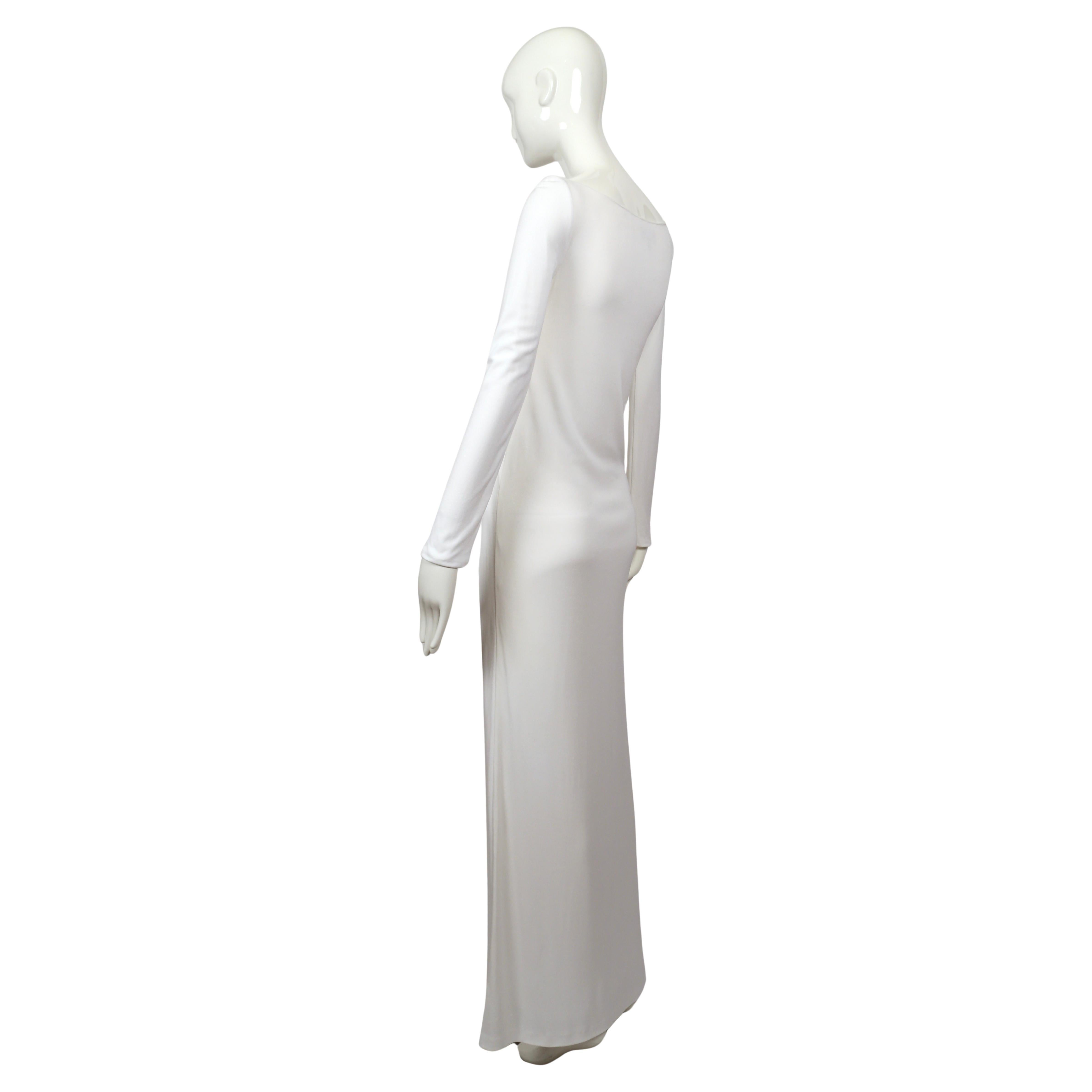 1996 Tom Ford for Gucci white jersey gown with cut out hip & gold belt buckle 4