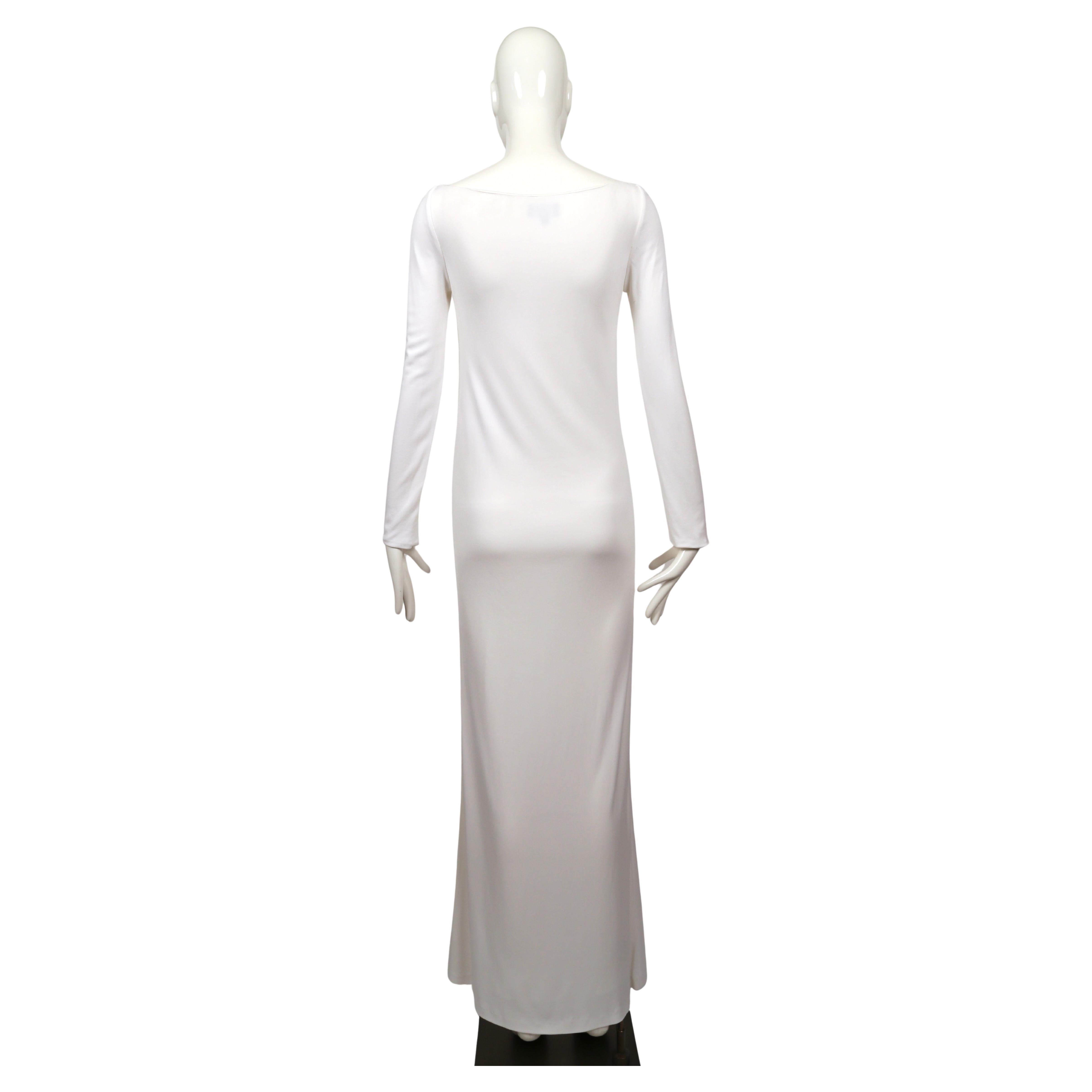 1996 Tom Ford for Gucci white jersey gown with cut out hip & gold belt buckle 5