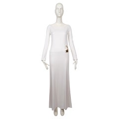 1996 Tom Ford for Gucci white jersey gown with cut out hip & gold belt buckle