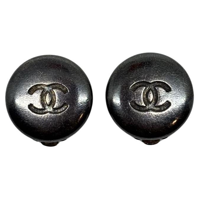 1996 Vintage Ruthenium CC Button Clip On Earrings