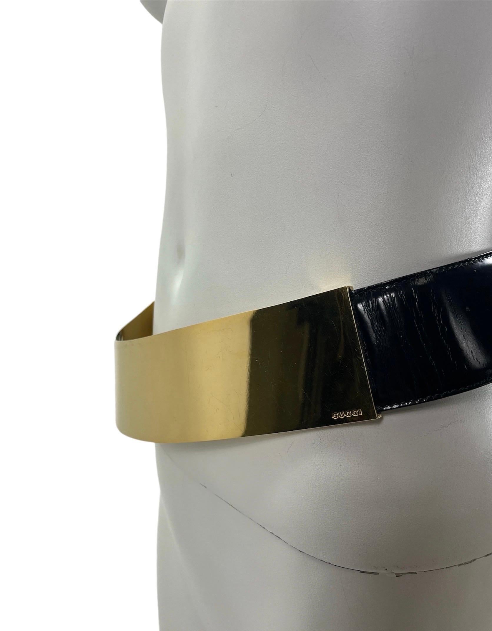 1996 Vintage Tom Ford for Gucci Black Leather Belt with Gold Metal Detail For Sale 3