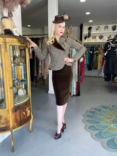 1996 Vivienne Westwood 'Storm in a Teacup' Tweed Velvet Asymmetric Jacket Suit