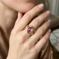 1996 Yellow Gold Pink and Yellow Tourmaline Cabochon Sculptural Ring